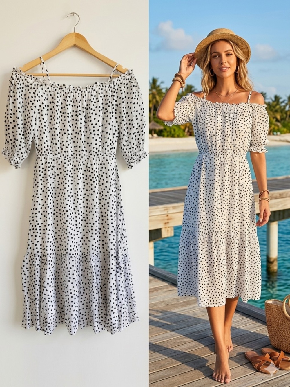 Paris Atelier Size 2 Polka Dot Dress Ruffle Hem Black White Chic Mini
